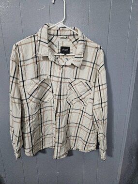 Stoosh Cream Plaid Flannel Button-Down Shirt Size L